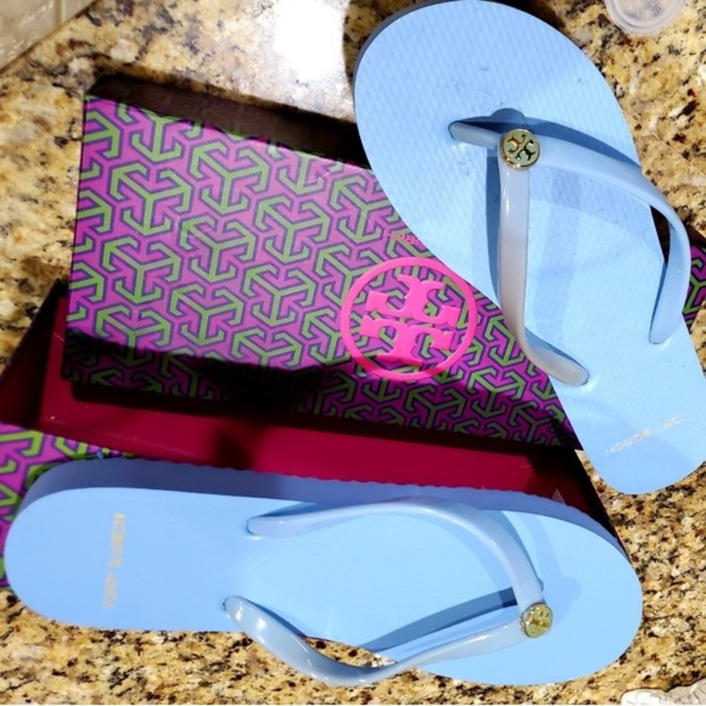 Tory Burch Flip Flop light chambray Blue new in box - 8